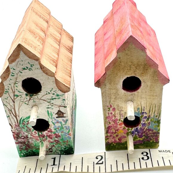 Hand-Painted Miniature Birdhouses Set Of 2 Floral Designs L Magee 4" Gift Decor - Picture 3 of 8